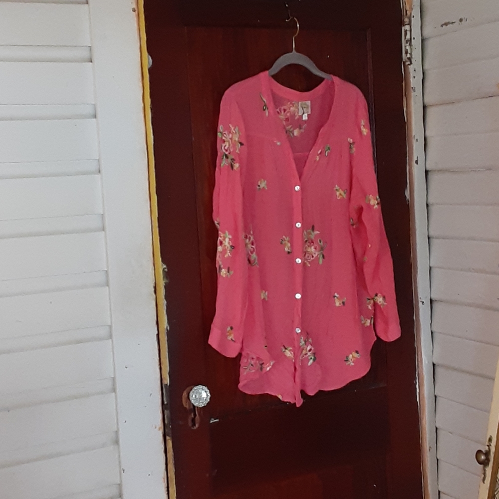 Fig and Flower sz 2X embroidered boho tunic top